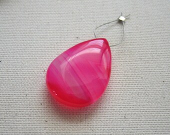 Hot Pink Banded Agate Smooth Teardrop Bead 19x27mm - Gemstone Focal Pendant