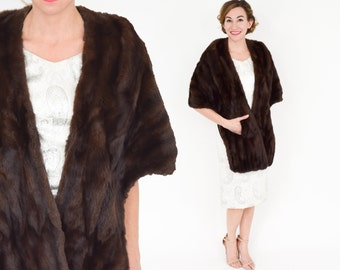 50s Brown Fur Caplet | Soft Dark Brown Fur Wrap | Capwells California