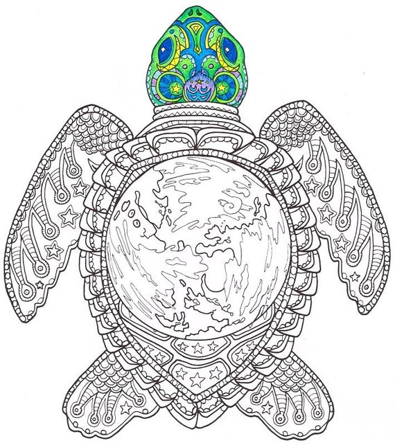 Download Adult Coloring Page World Turtle Printable coloring page