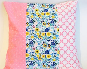 Pink and Blue Patchwork Cushion Cover