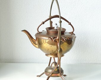 Antique WMF Copper(plate) Teapot and Warmer on Stand