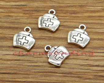 25pcs Nurse Cap Charms Nurse Charms Antique Silver Tone 12x13mm cf3276