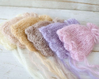 Newborn hat, newborn mohair bonnet, baby girl hat, hat, new born photo prop, photography