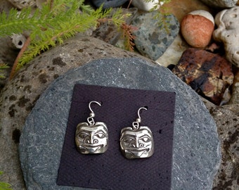 Silver Bear Earrings, Made In Alaska, Bear Mask Earrings, Sterling Silver Earrings, Bear Totem Jewelry, Native Style Jewelry, Bear Amulet