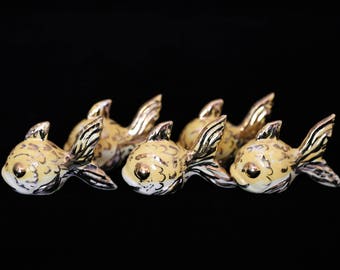 Retro Ceramic Fish, Set of 5 Retro Chalkware Goldfish, Vintage Goldfish Wallhanger, Retro Goldfish Wall Hanger, Fish Shelf Sitter Set