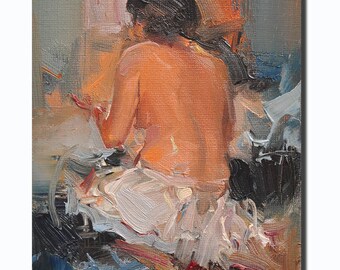 Original oil painting Woman Back Half Bare 12 x18cm by X.thmoas