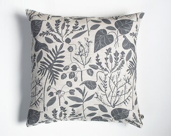 Charcoal House Plants Pillow Case - Linen