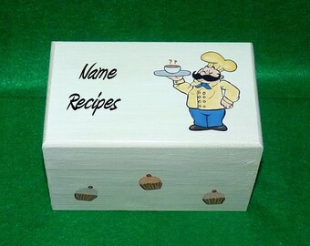 Hand Painted Wood Recipe Card Box Wedding Decorative Wood Box Personalized 4x6 Custom 3x5 Cards Little Chef