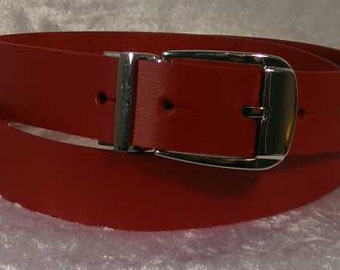 Red leather belt with 30mm buckle and belt loop Made to Order