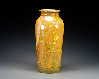 Ceramic Vase - Gold, Light Green - Crystalline Glaze on High-Fired Porcelain - Hand Made Pottery - FREE SHIPPING - #E-1-5115