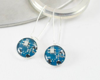 Turquoise Blue Recycled Circuit Board Earrings, Information Technology, Wearable Technology, We Do Geek, Nerdy Earrings, Engineer Earrings