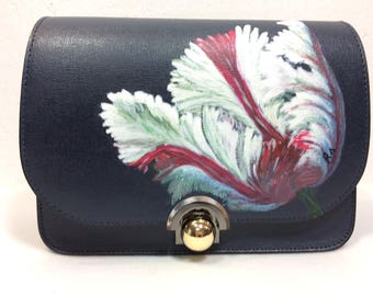 Leather shoulder Bag "Tulip III" of Italian quality leather, hand painted.