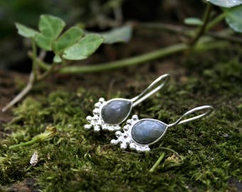 Sterling Silver Labradorite Drop Earrings With Bubble Detail
