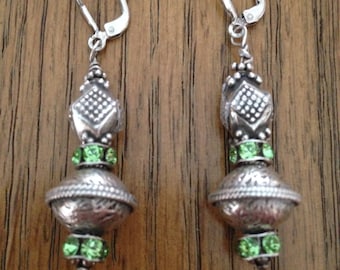 Sterling Silver and Peridot Colored Drop Earrings