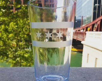 Chicago Flag Etched Pint Glass 16 oz