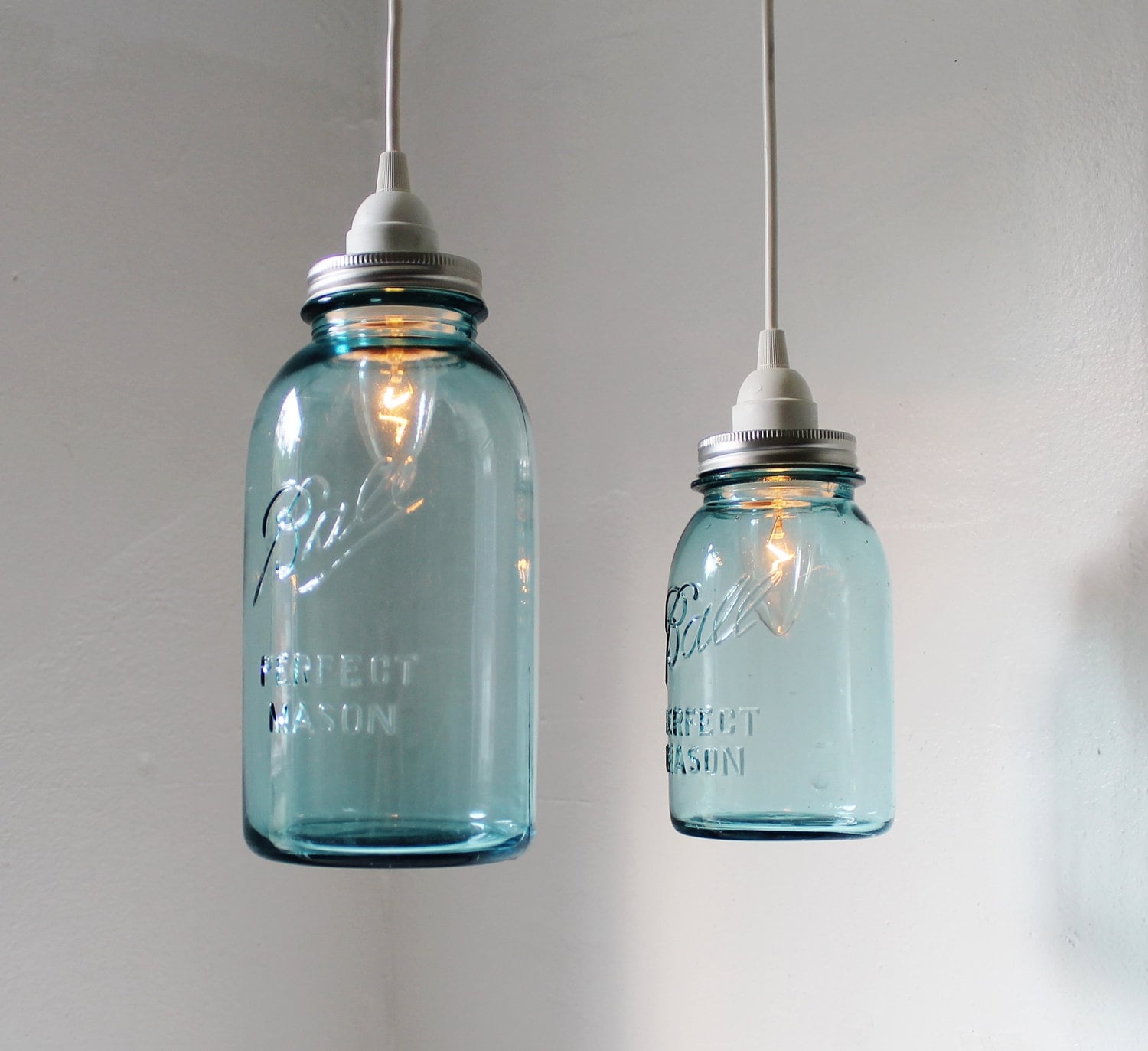 Sea Glass Mason Jar Pendant Lights Set of 2 Hanging Antique