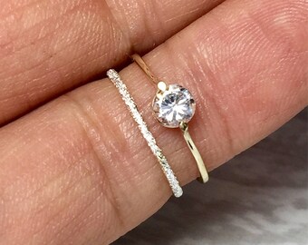 BIG SALE Simple Ladies Rings - 14k 10k Gold Ladies Wedding Set - Ladies CZ Ring - Midi Ring Gold - Gold Pinky Ring - Sparkly Gold Rings