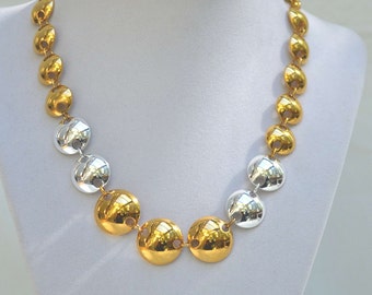 Gold Choker Necklace, 1970s Necklace, Gold Disc Necklace, MONET Necklace, Gold Link Necklace, Statement Necklace, Gold Choker