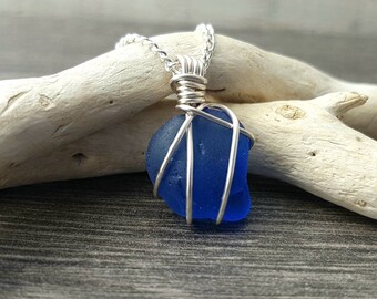 Blue sea glass necklace, cobalt blue necklace, Scottish Sea glass jewellery, sea glass necklace, beach glass jewellery, sea blue necklace