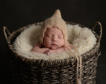 Mohair Silk Crochet/Knitt Pixie Bonnet - Baby bonnet- Baby hat.