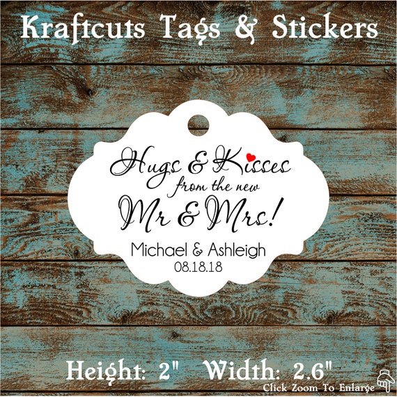 Personalized Hugs and Kisses Wedding Reception Favor Tags # 792 Qty: 30 Tags