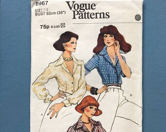Retro Vintage Mode 8967 1970 Bluse, Shirt, Top, Halsband, Abend, Tag, Jersey, Nähen Muster Größe 14 Bust 36 Zoll 92 cm