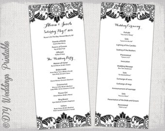 wedding program template navy blue lace diy order black and white wedding program template