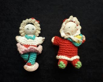 Vintage 1970s Amigurumi Dolls Boy Girl
