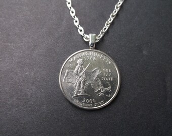 Massachusetts United States Quarter Coin Necklace -Massachusetts State Quarter Pendant