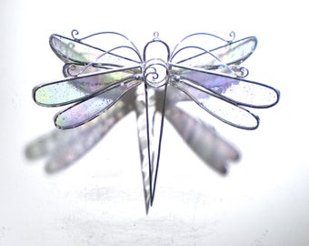 Winter Wings - Stained Glass Dragonfly Twirl - Medium Clear Home Garden Decor Hanging Suncatcher 3 Dimensional Yard Art (READY TO SHIP)