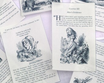 Edible Alice in Wonderland Book Pages Set 2 x 8 Wafer Paper Black White Image Cake Decorations Wedding Topper Mad Hatter Tea Party Decor RTD