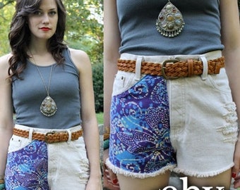 Vintage Shredded BATIK Cut Offs Shorts S M Vintage Cutoffs Hippie Shorts Hippy Shorts Festival Shorts High Waisted Shorts High Waist Shorts