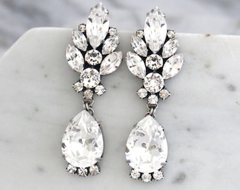 Bridal Earrings, Bridal Crystal Chandeliers, Antique Silver Bridal Earrings, Swarovski Crystal Earrings, Bridal Chandeliers, Bridal Jewelry