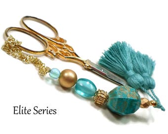 Turquoise Scissor Fob, Scissor Keeper, Turquoise Gold, Scissor Minder, Quilting Accessory, Cross Stitch, Needlepoint,Sewing, Tassel