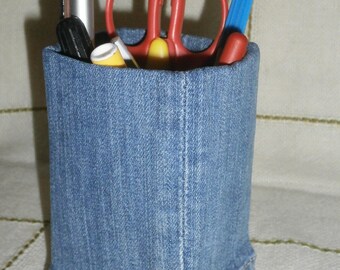 Creative desk pen pencil holder handmade Recycled Denim square #10