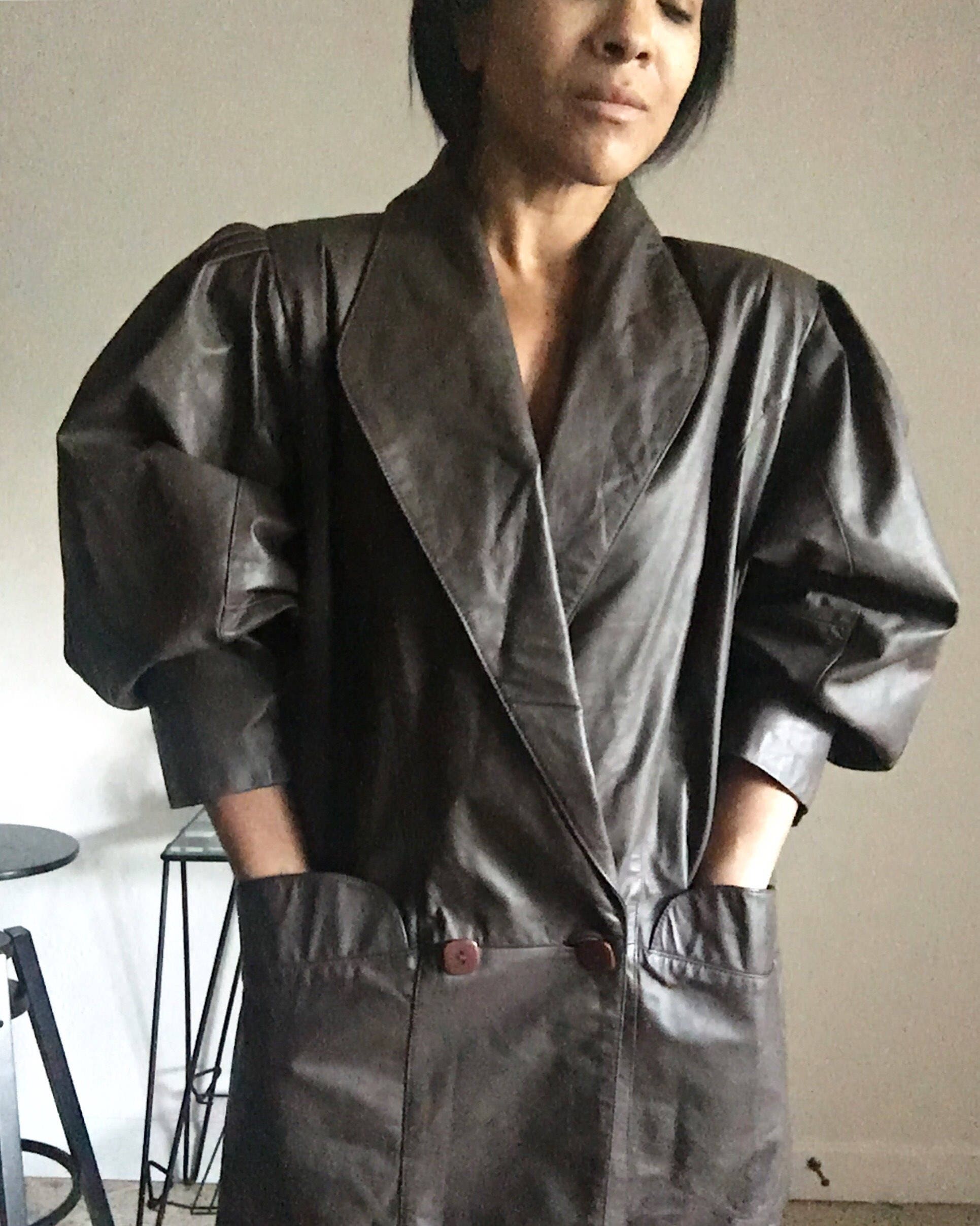 Vintage Cacharel Puff Sleeve Statement Oversized Leather Zoom