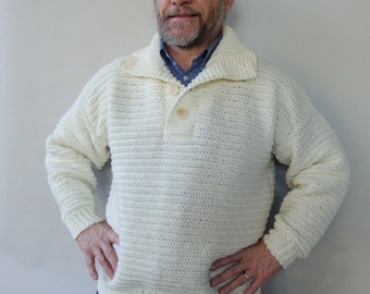 Men's Sweater, Men's Wool Sweater, White Sweater, Men's Crochet Sweater, Wool Sweater Men, Dad Gift, Husband Gift, Available in S/M and XL