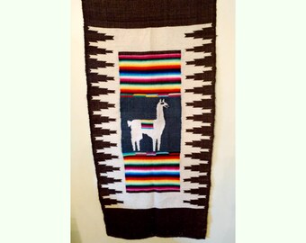 Alpaga péruvien vintage en laine main tissé Lama tapis tapisserie murale