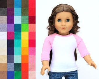 Fits like American Girl Doll Clothes - The Baseball Raglan Tee, You Choose Colors and Sleeve Length | 18 Inch Doll Clothes