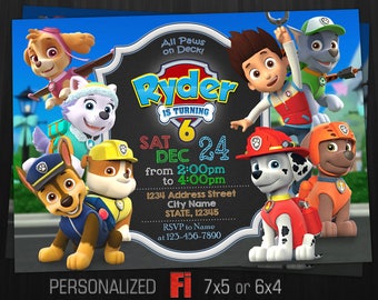 Paw Patrol Invitation, Paw Patrol Birthday Party, Paw Patrol Birthday Invitation, Personalized, Dogs Invite, Rocky, Everest, Digital File