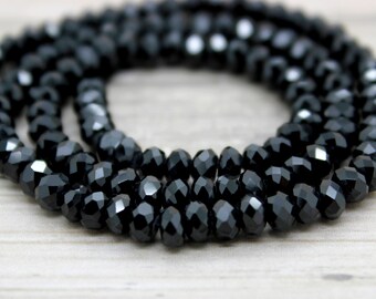 Black Spinel Faceted Rondelle Natural Gemstone Beads (2mm x 4mm, 3mm x 5mm, 4mm x 6mm)