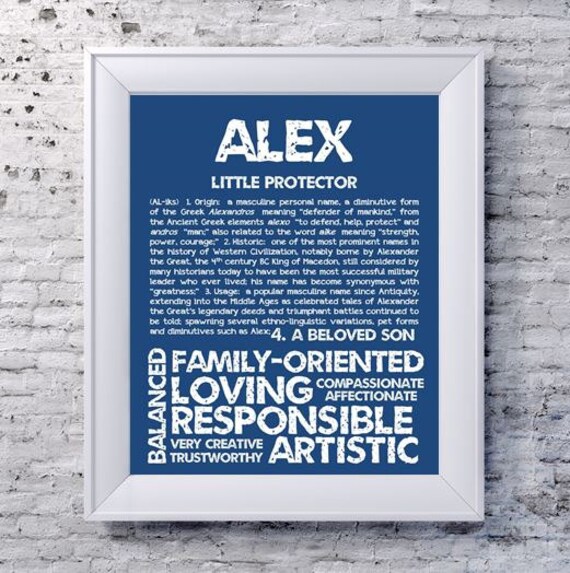 Items similar to ALEX Personalized Name Print / Typography Print / Detailed Name Definitions