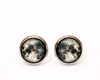 Full moon stud earrings, Tiny stud earrings, Space jewelry, Moon earrings, Mens earrings, Gift for Her, Christmas gift, Everyday earrings UK