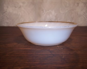 Vintage Fire King Jane Ray Berry Bowl white milk glass with gold trim