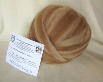 4 oz. Alpaca Light Fawn/Medium Fawn Striped Roving - for Spinning, Nuno Felting or Needlefelting