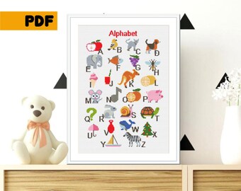 Alphabet ABC chart crosstitch pattern xstitch baby gift baptism design modern room decor Alfabet nursery cross stitch