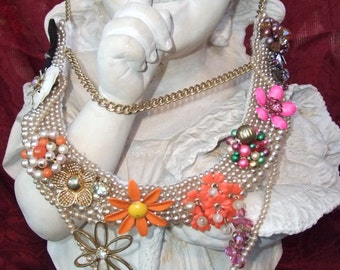 ON SALE NOW--ORANGE SHERBET-Necklace-Handmade By Dawn From Vintage Bits AND Bobs