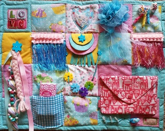 Fringe and Sparkles Fidget Blanket - Fidget Quilt for Dementia, Alzheimers, Stroke and Nursing Home patients
