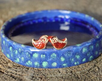 Ceramic ring dish with Love Birds - Wedding engagement gift - Ceremony ring bearer pillow