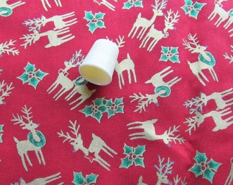 gold reindeer vintage christmas print cotton fabric -- 44 wide by 1/2 yard